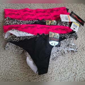 Ed Hardy Thong Pantties Bottoms Vibrant Pink, Classic Black, Leopard Print Lot 8